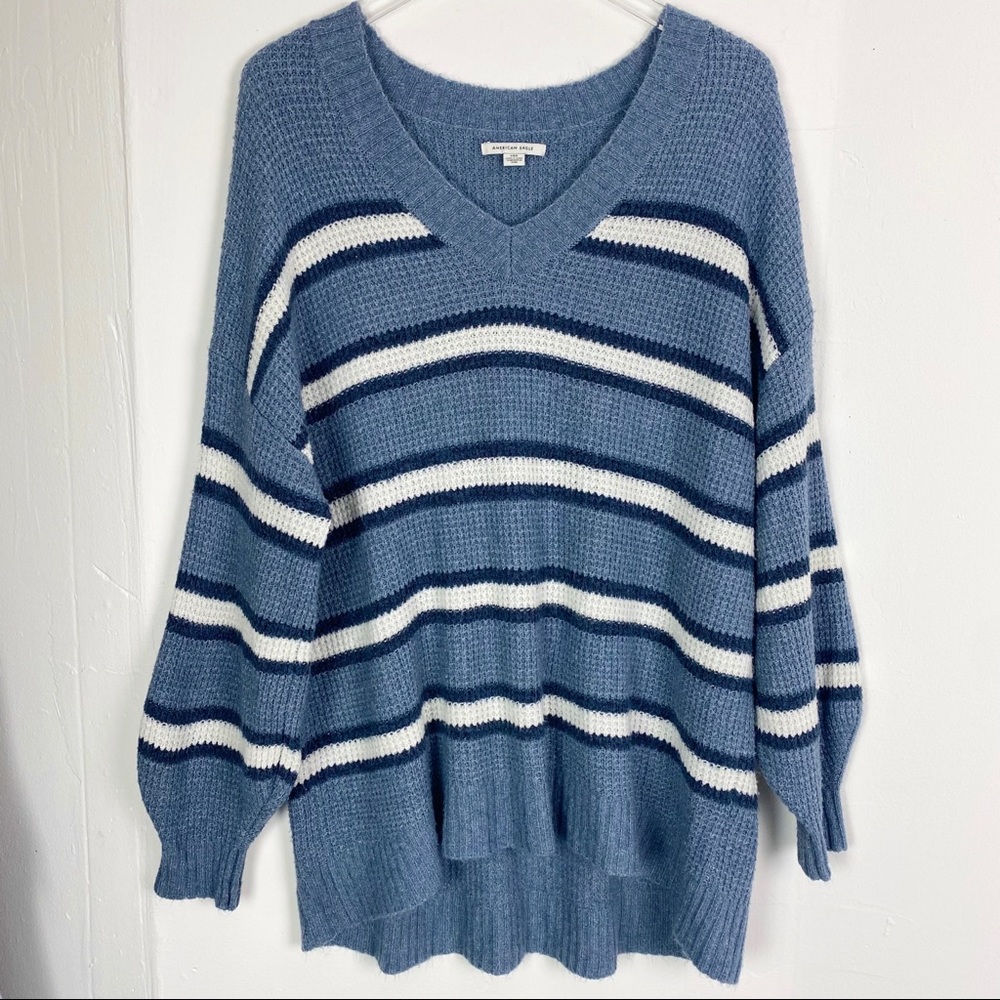 American Eagle Blue Oversized Striped Sweater Large